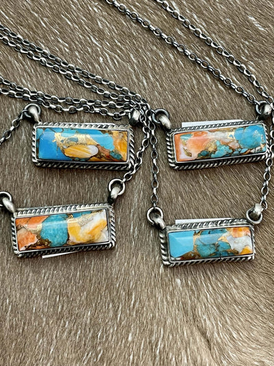 DIT Sterling Necklaces Viola Spiny Oyster Turquoise Mix Bar Necklace