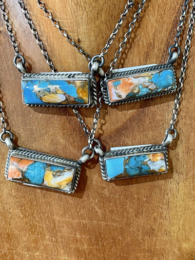 DIT Sterling Necklaces Viola Spiny Oyster Turquoise Mix Bar Necklace