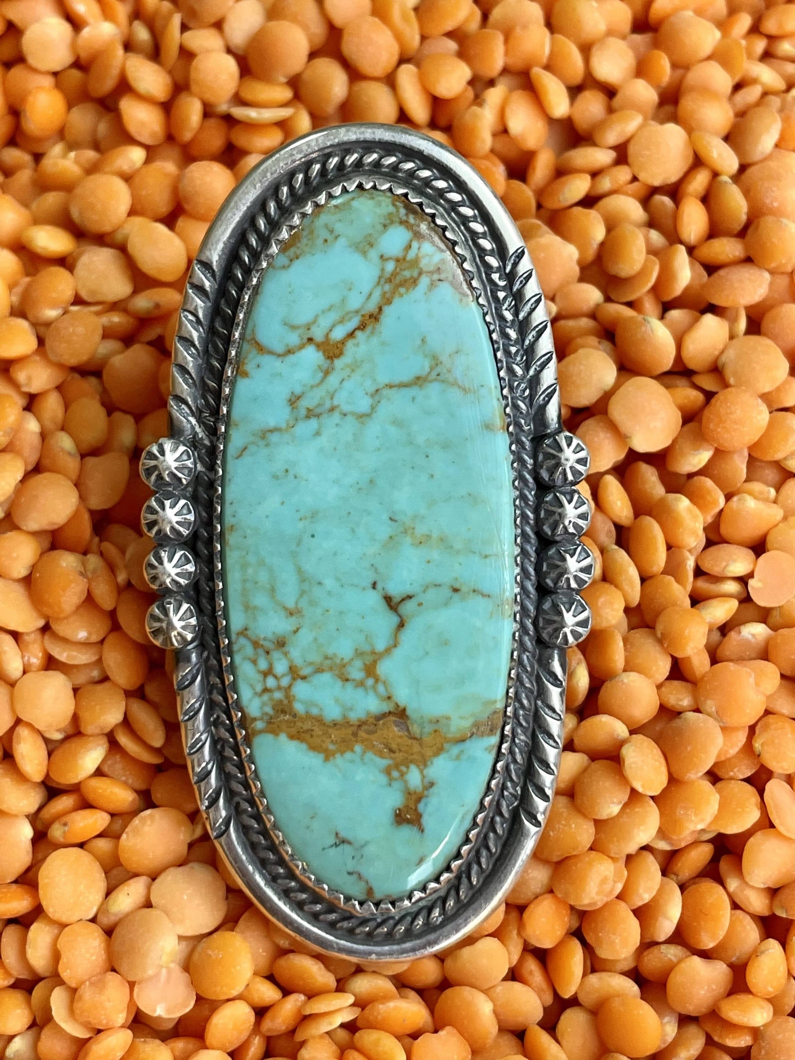 DIT Sterling Rings Alice Kingman Turquoise Oval Burst Ring - size 8