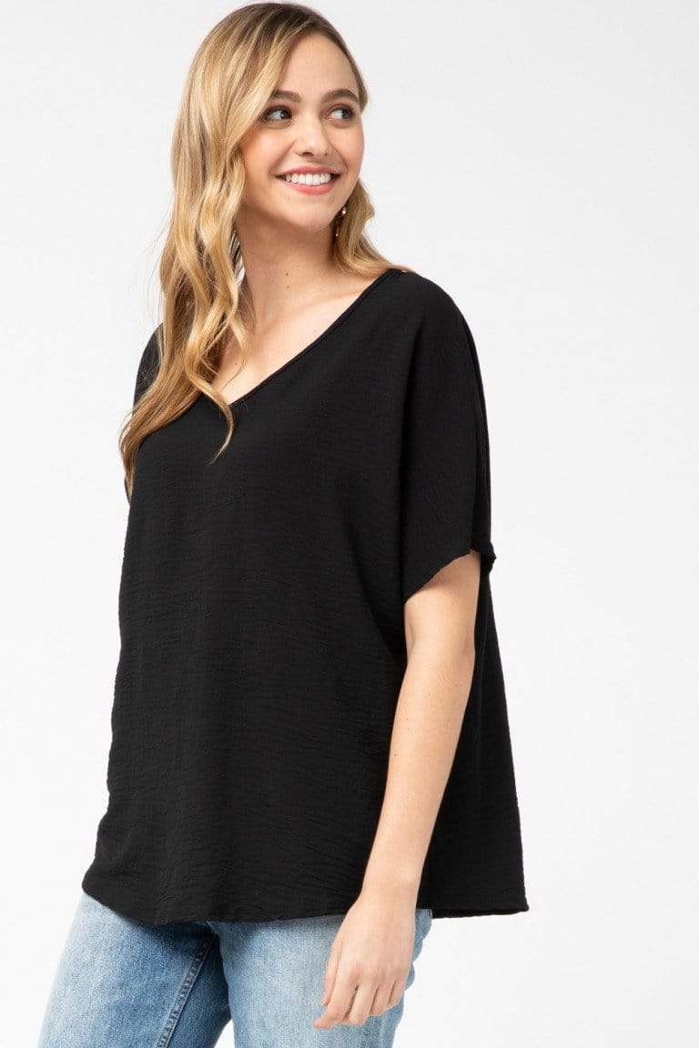 Entro Dressy Dolman V Neck Top - Black
