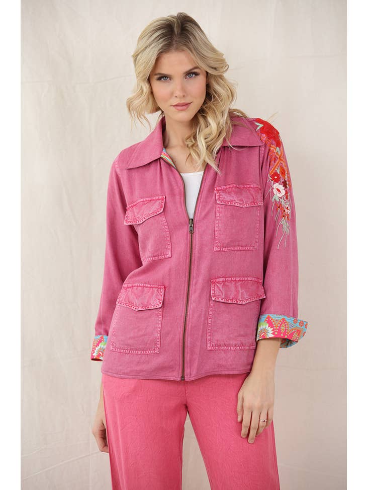 Sunset Embroidered Jacket & Pants - Pink