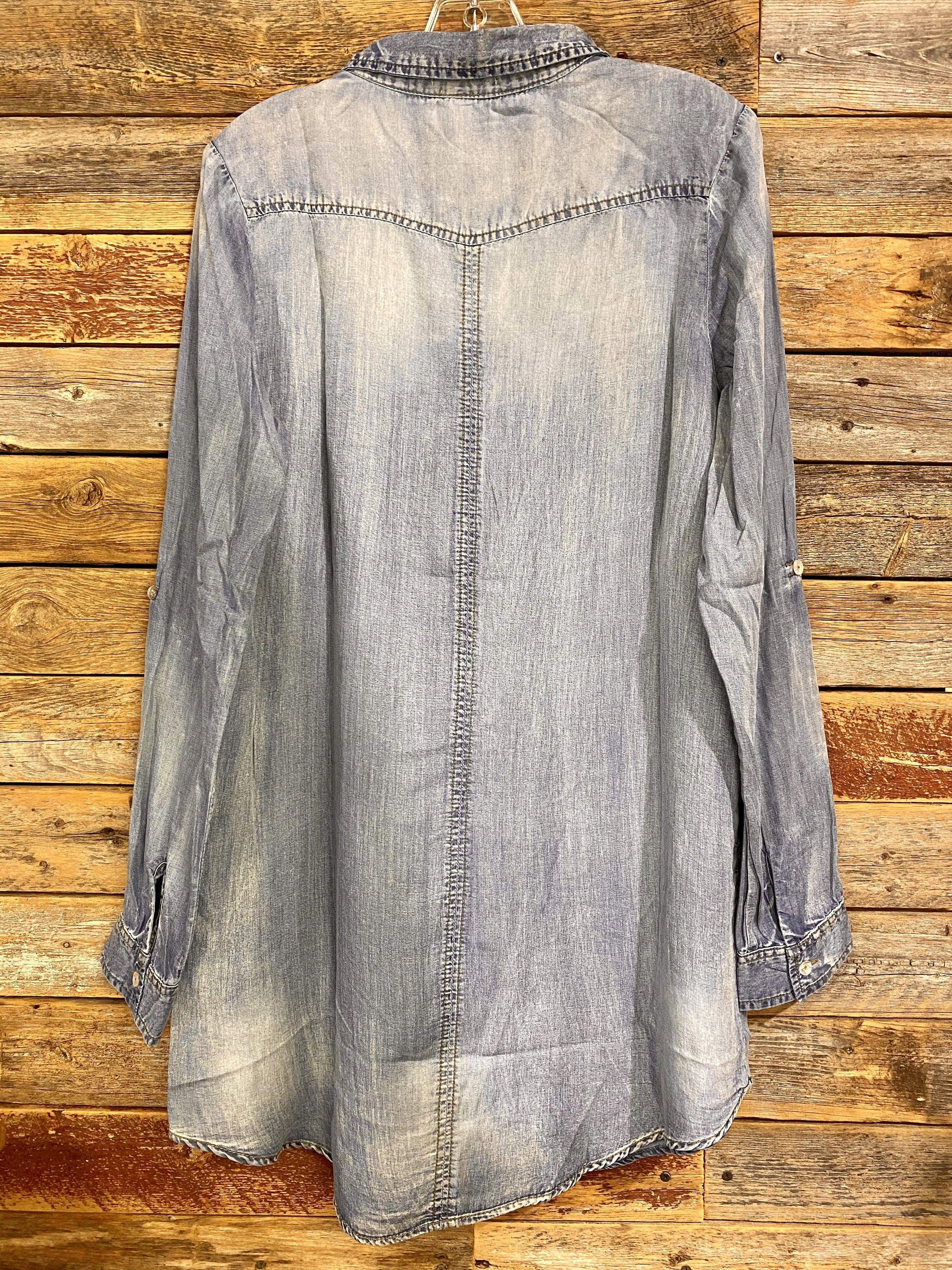 Long Sleeve Denim Dress Tunic - Accessorize In Style Long Sleeve Denim Dress Tunic - Accessorize In Style