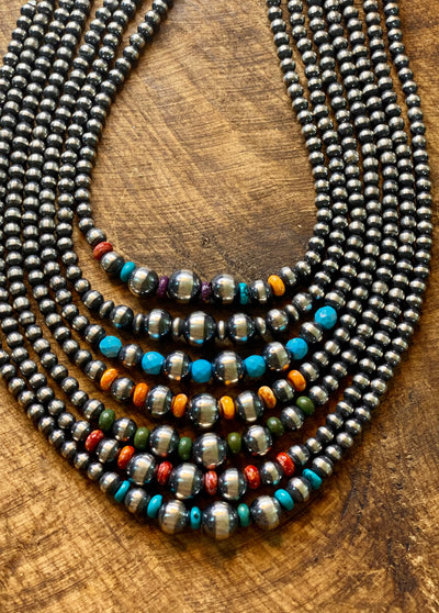 Eclipse Varied Navajo Pearl & Gemstone Necklace & Earring Set -16"