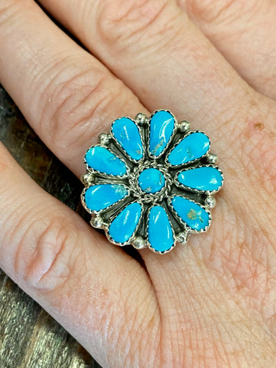 Denny Turquoise Flower Adjustable Ring