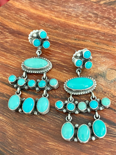 Tasha Triple Stone Post Cascading Earrings - Turquoise