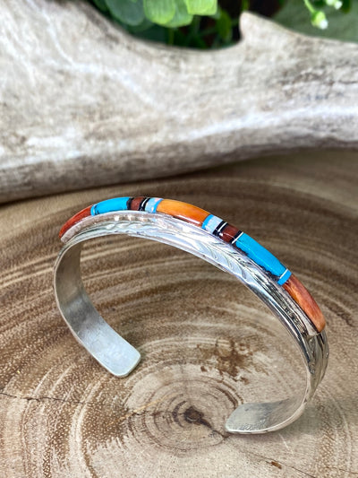 Santa Fe Slim Sterling Cuff With Inlay Detail