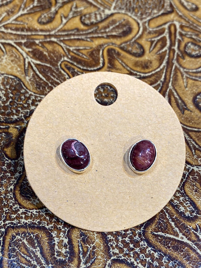 Bridgeport Sterling Framed Purple Spiny Oval Earrings