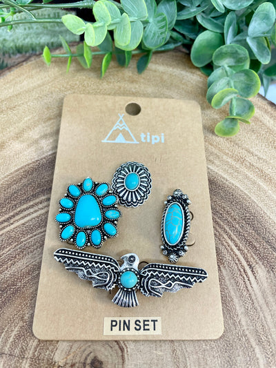 Fashion Turquoise Thunderbird Pin Set