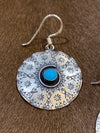 Sterling Stamped Medallion Earrings - Turquoise