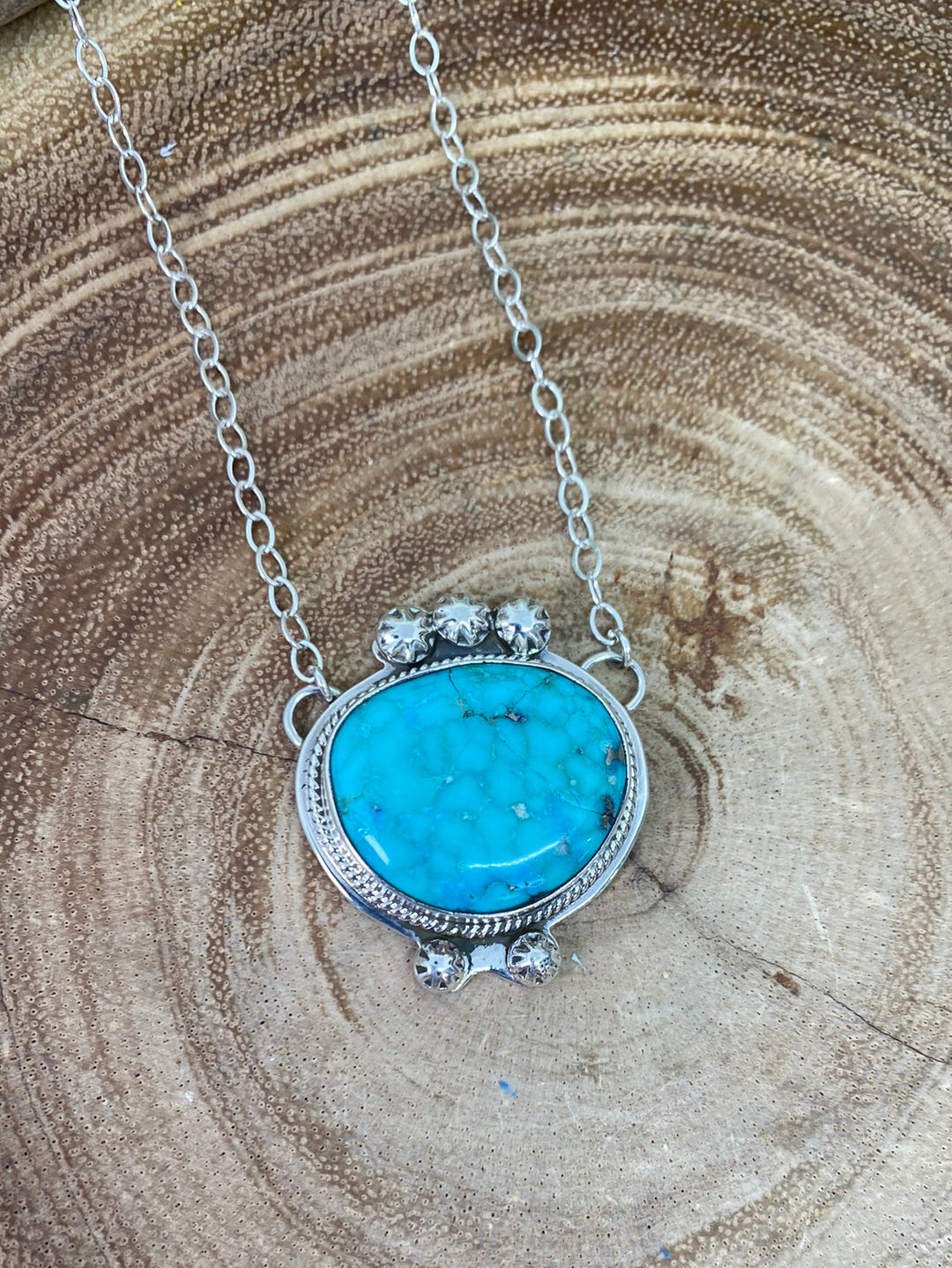 Burst of Beauty Sterling Link Chain With Turquoise Pendant - 16"