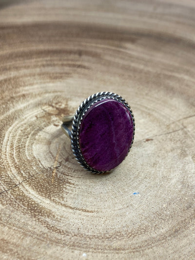 Alvin Sterling Roped Purple Spiny Oval Ring - size 8