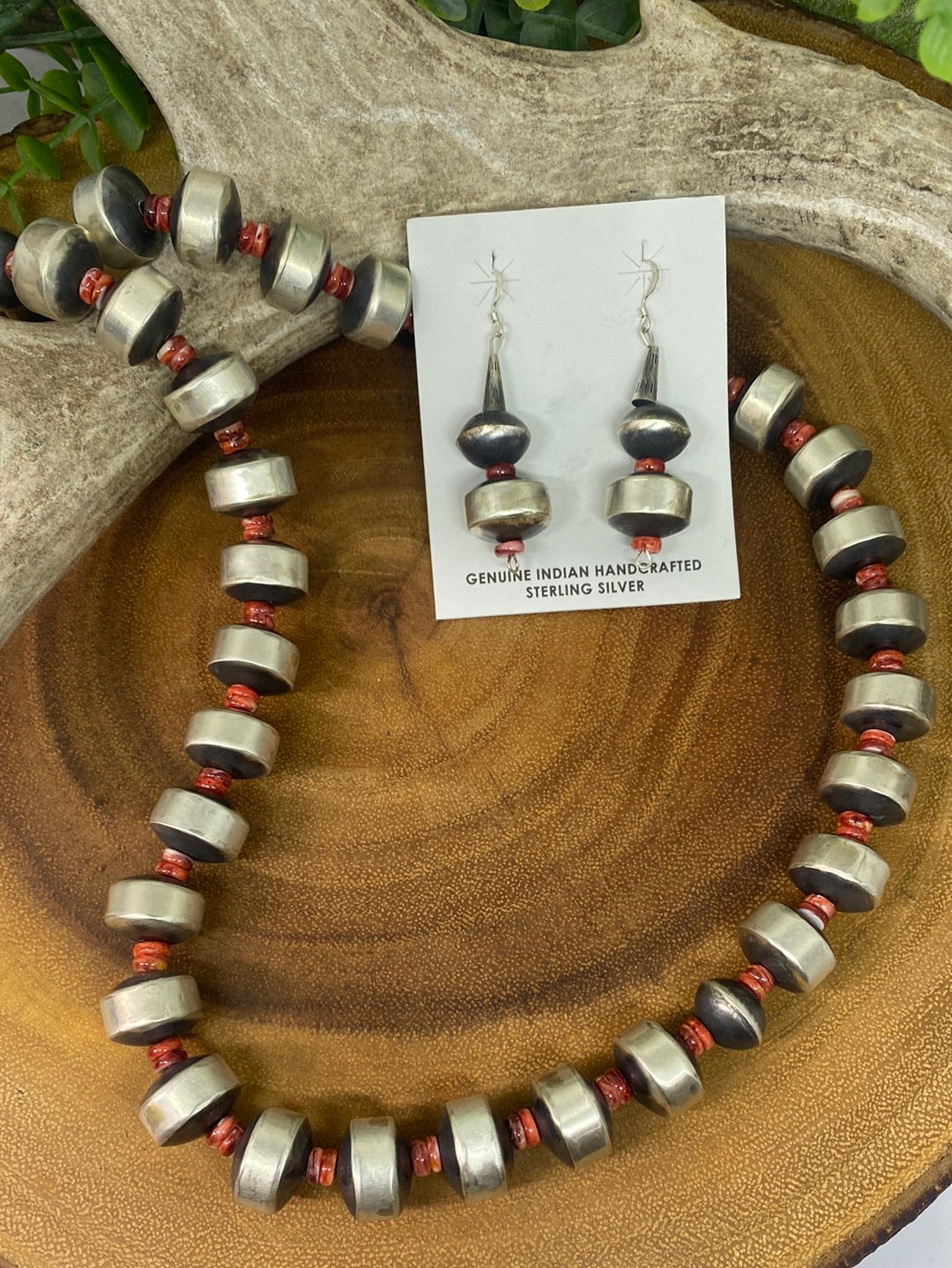 Dakota Sterling Silver Barrel Bead Necklace & Earring Set