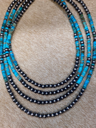 Stanley Sterling 5mm Navajo & Turquoise Bead Necklace