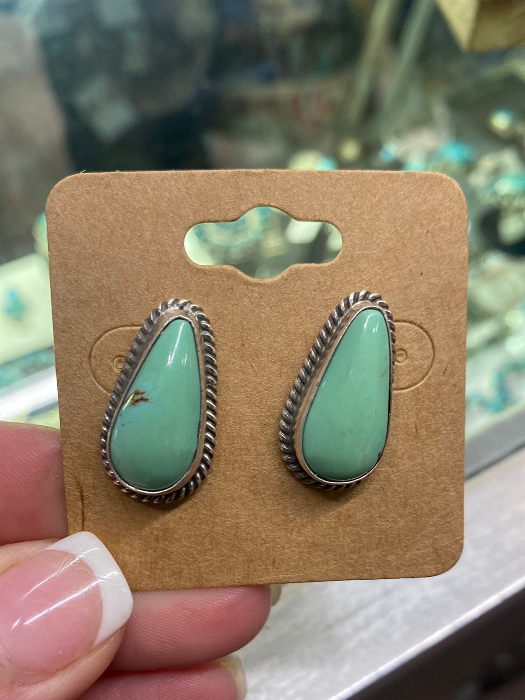 Cody Turquoise Single Stone Earrings - Green