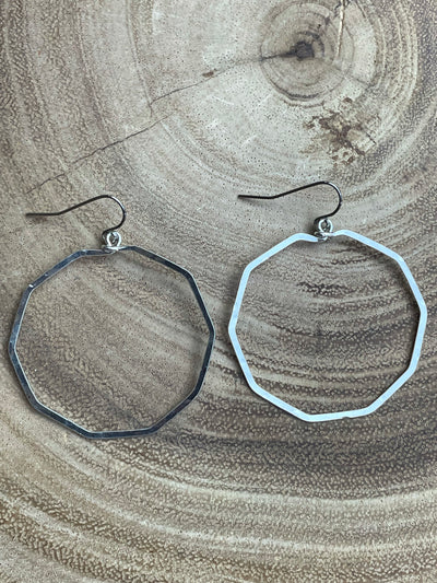 Hammered Geometric Hoop Earring - Silver
