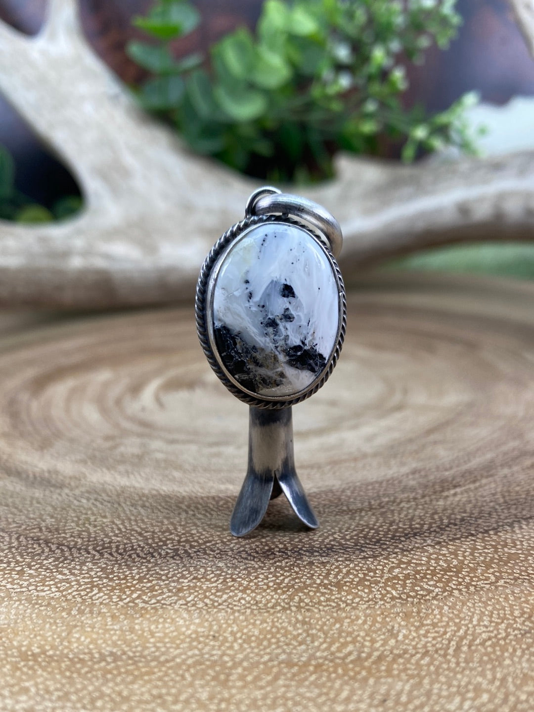 Bosh Sterling White Buffalo Flute Blossom Pendant - 2"