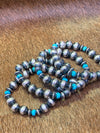 10mm Stretch Navajo Sterling Bracelet with Saucer Beads & Turquoise - Oxidized