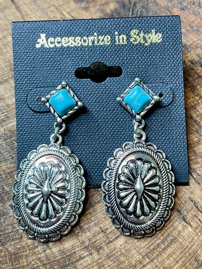 Fashion silver & turquoise stone post earring concho