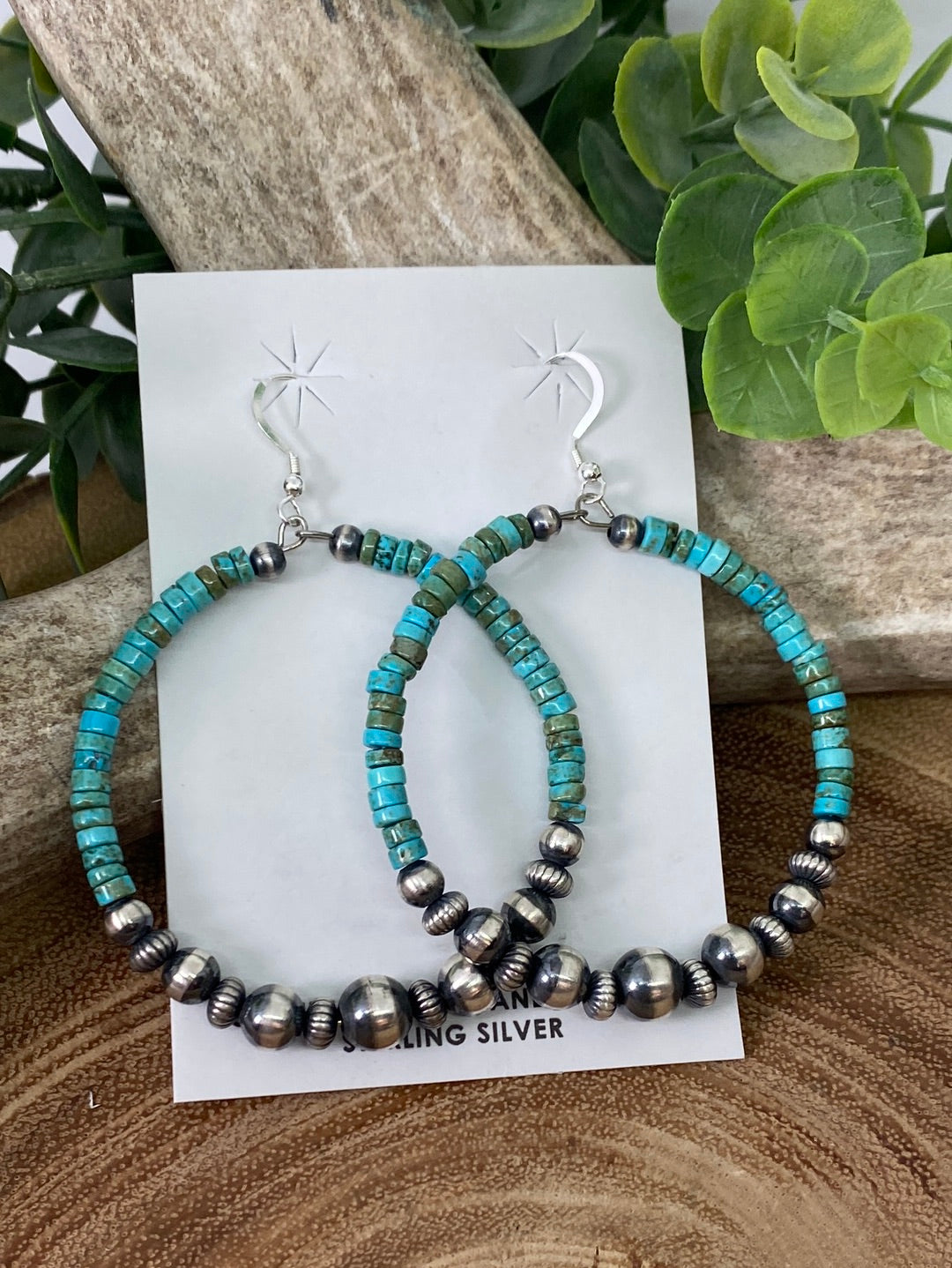 Presley Turquoise, Varied Navajo & Stamped Bead Hoop Earrings