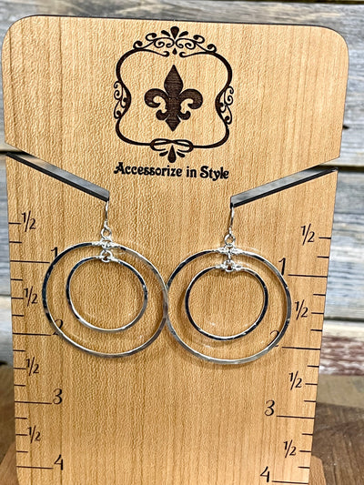 Hammered Geometric Hoop Earring - Silver
