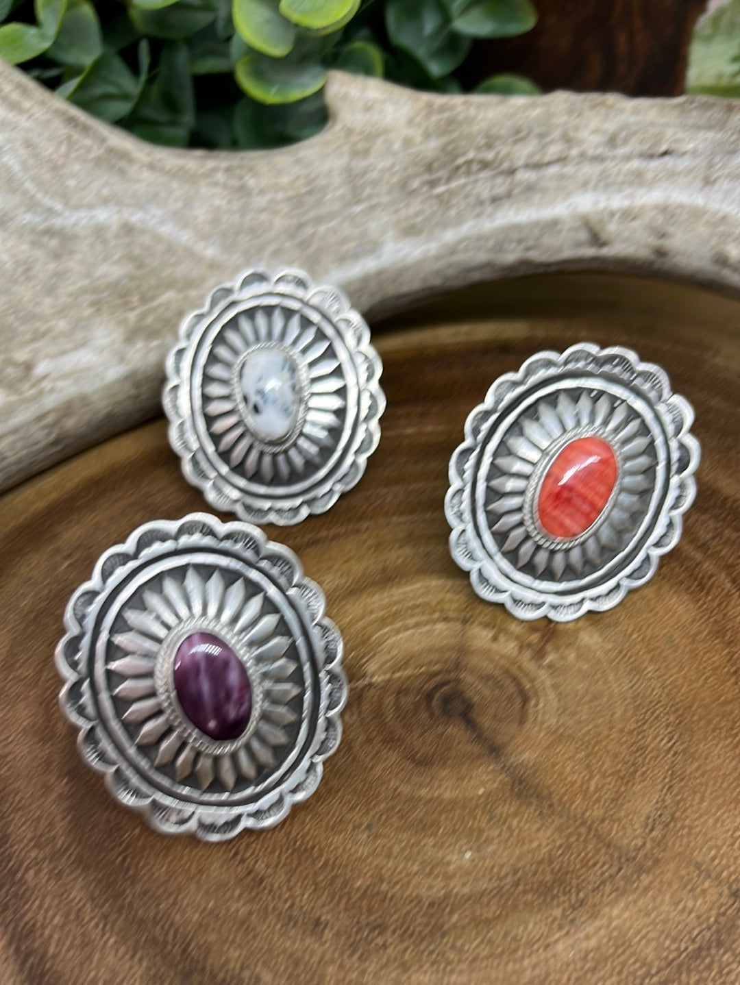 Sterling Silver Concho Ring with Stone