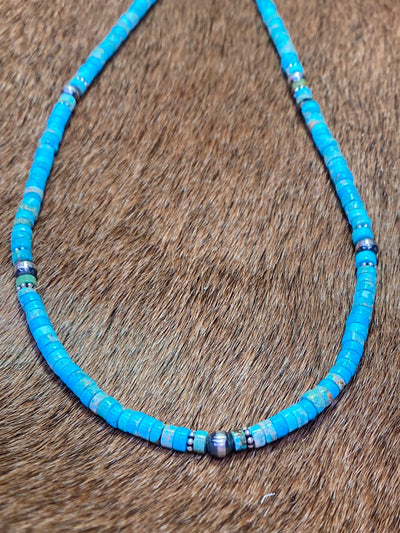 Violet Turquoise Heishi Navajo Bead Necklace - 16"