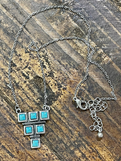 Denison Link Chain With Turquoise Geometric Pendant - 18"
