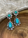 Sterling Silver Crystal & Turquoise Clip Earrings