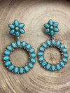 Fashion Daisy Post Oval Stone Hoop Earrings - Turquoise