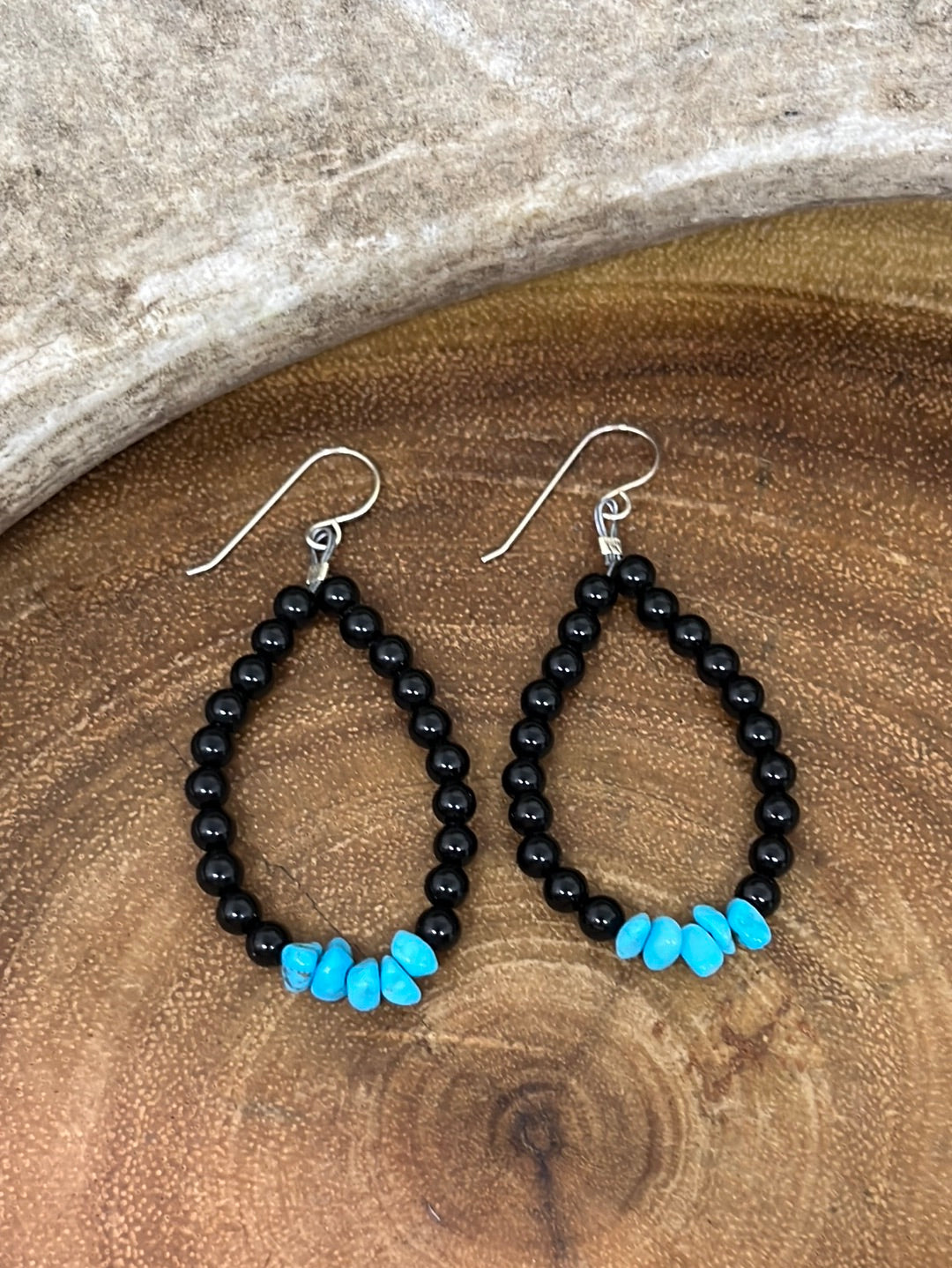 Lynette Black Bead & Tumbled Turquoise Earrings