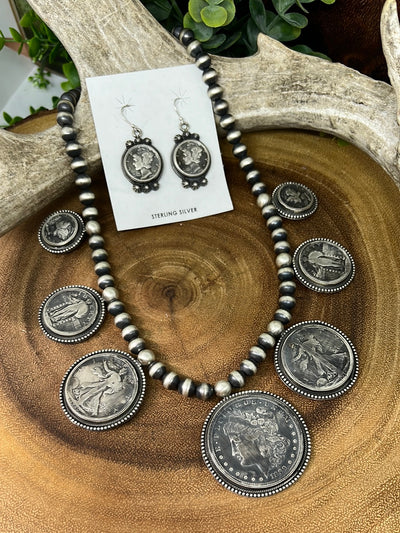 Liberty Multi Coin Sterling Silver Necklace & Earrings