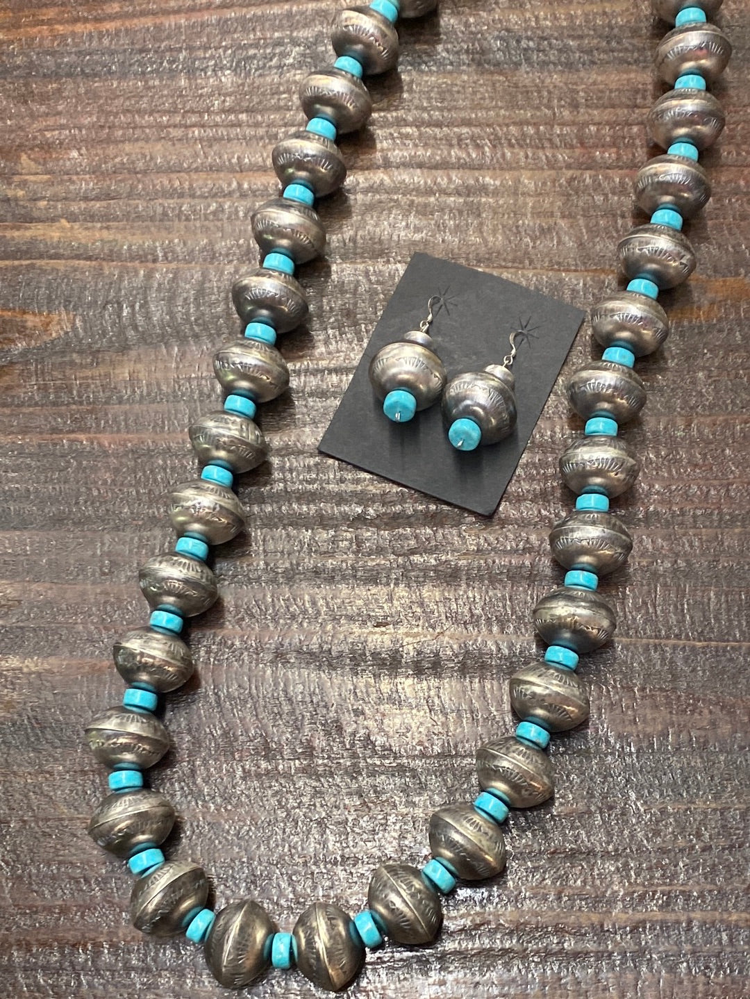 Quinn Sterling Silver Set 20mm Stamped Navajo Pearls