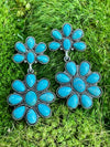 Eiffel Fashion Fan Post Flower Drop Cluster Earrings - Turquoise