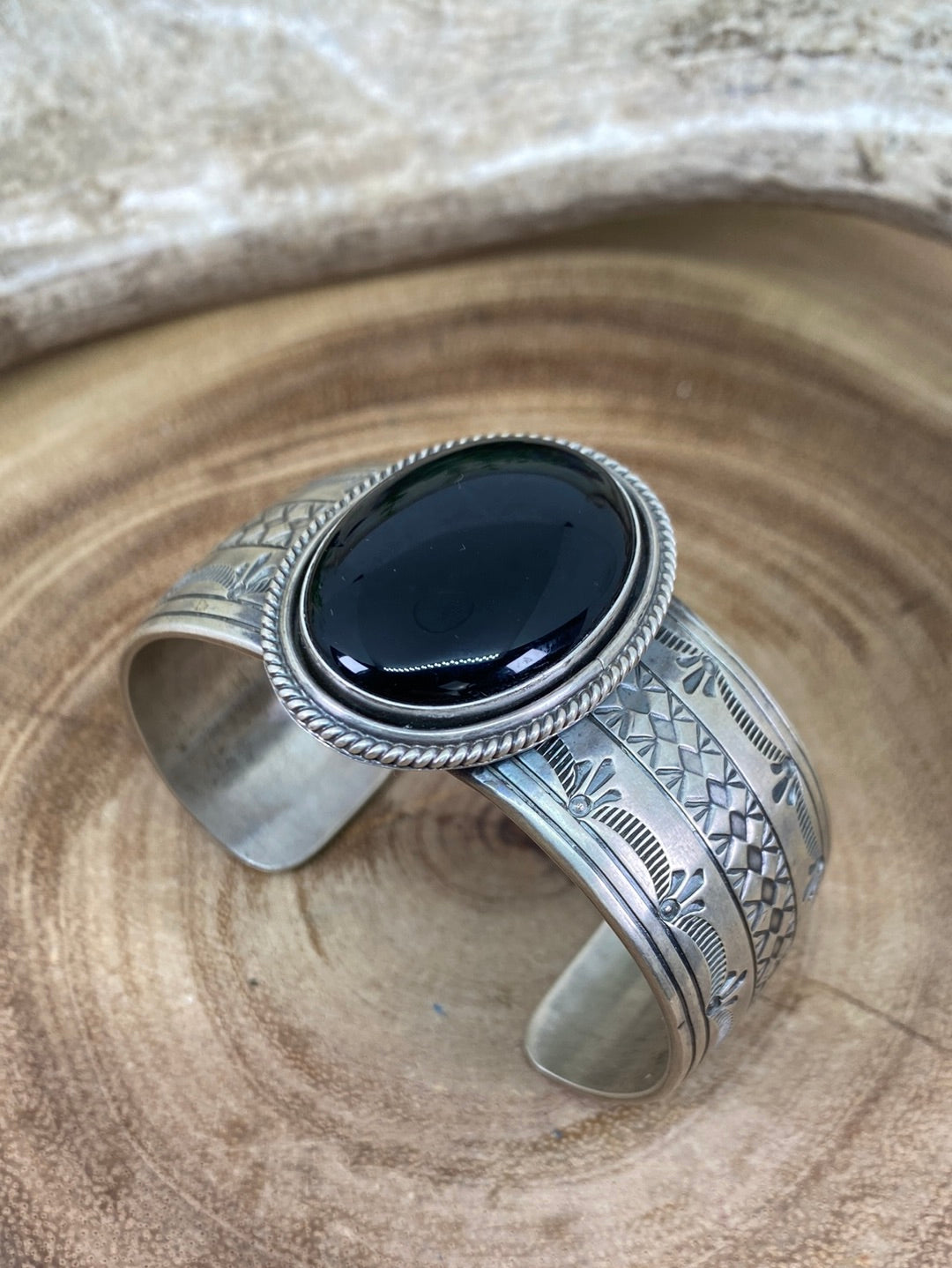 Grace Framed Sterling Onyx Cuff Bracelet