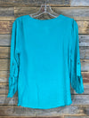 Tia Teal Rolled Sleeve Embroidered Blouse