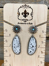 Covert Turquoise Flower Concho Post Earrings With Long Stone Drop - White