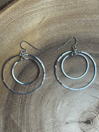 Hammered Geometric Hoop Earring - Silver