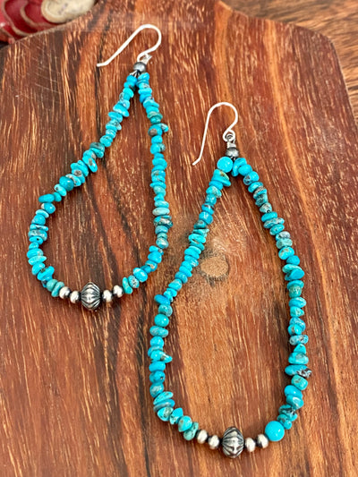 Sarah Lynn Tumbled Turquoise Navajo Teardrop Earrings - 3.5"