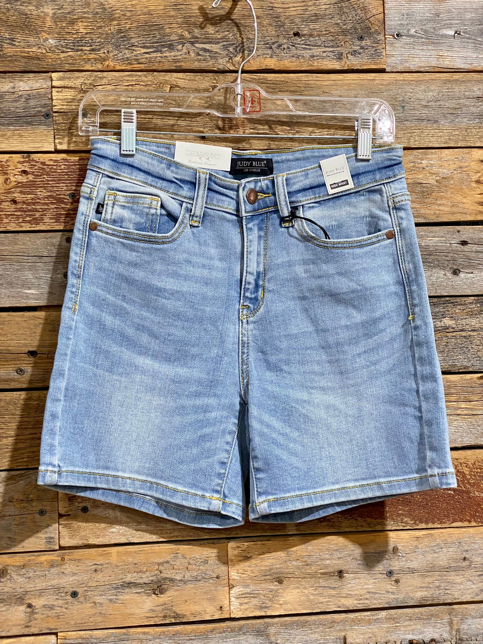 Hi Rise Mid Length Shorts Light Wash