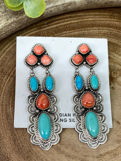 Evie Sterling Turquoise Spiny Cascade Earrings