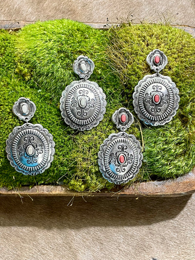 Tuloma Fashion Silver Double Concho Earrings With Center Stones