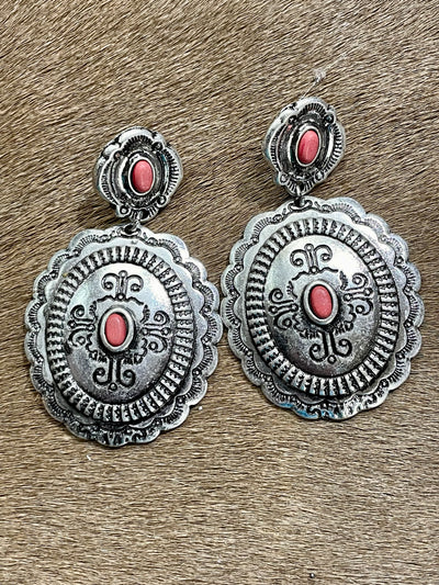 Tuloma Fashion Silver Double Concho Earrings With Center Stones