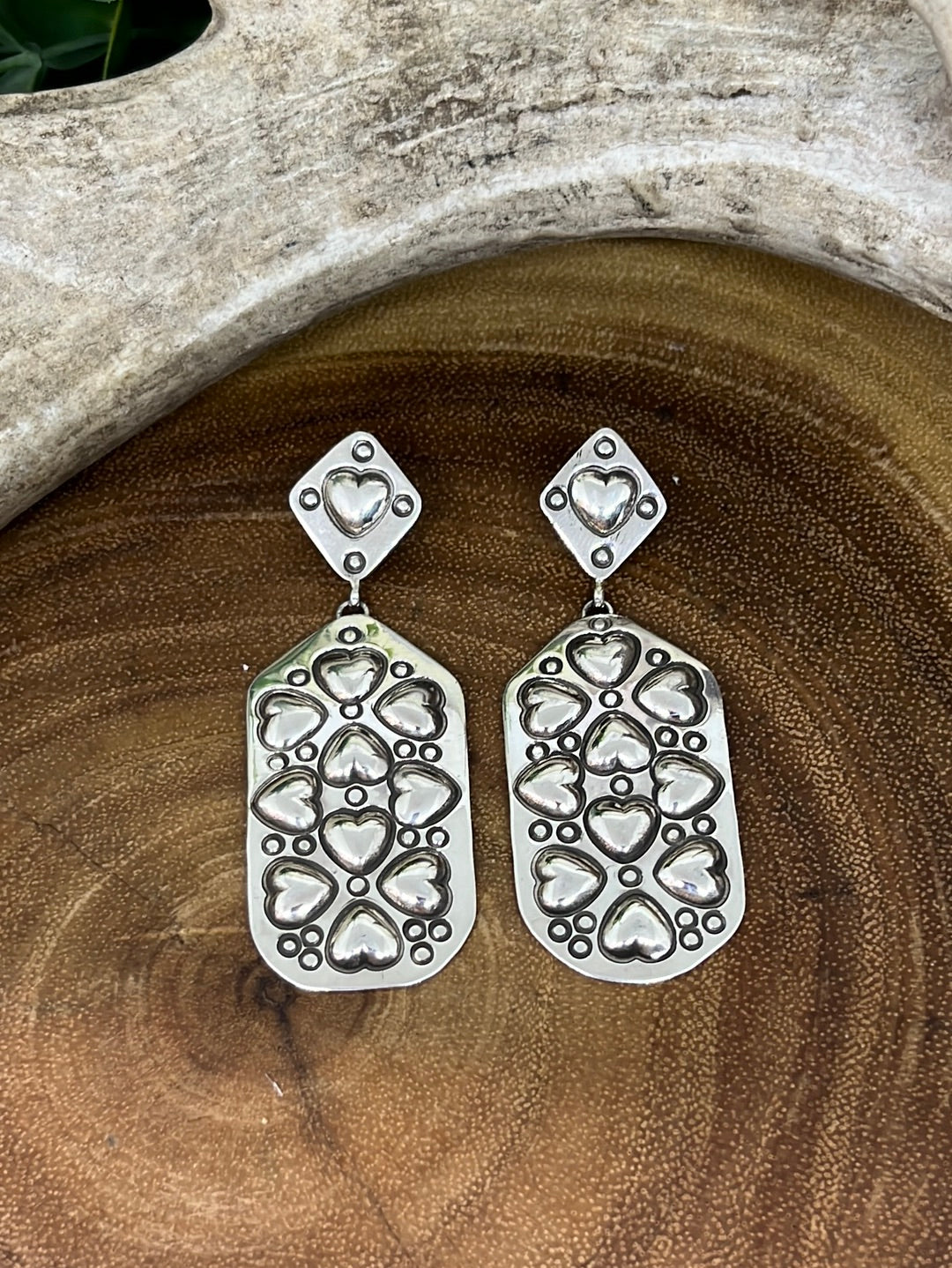 Carla Stamped Hearts Drop Sterling Earrings