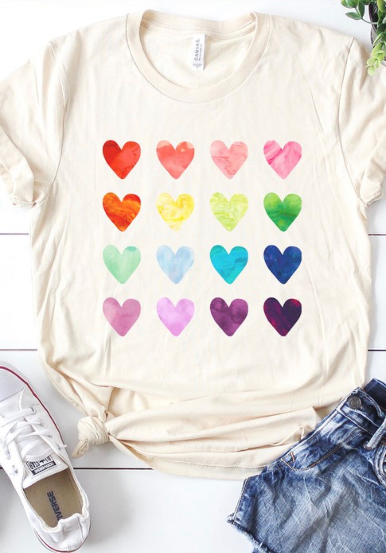 Watercolor Rainbow Heart Tee