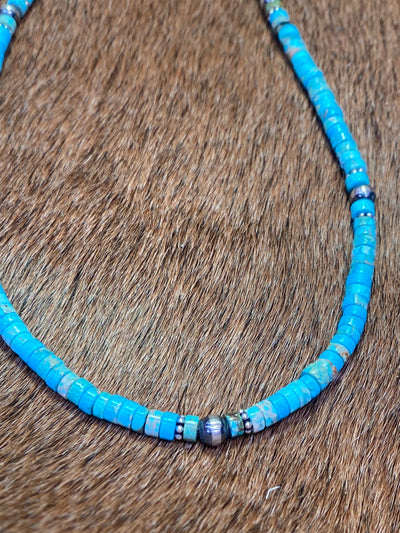 Violet Turquoise Heishi Navajo Bead Necklace - 16"