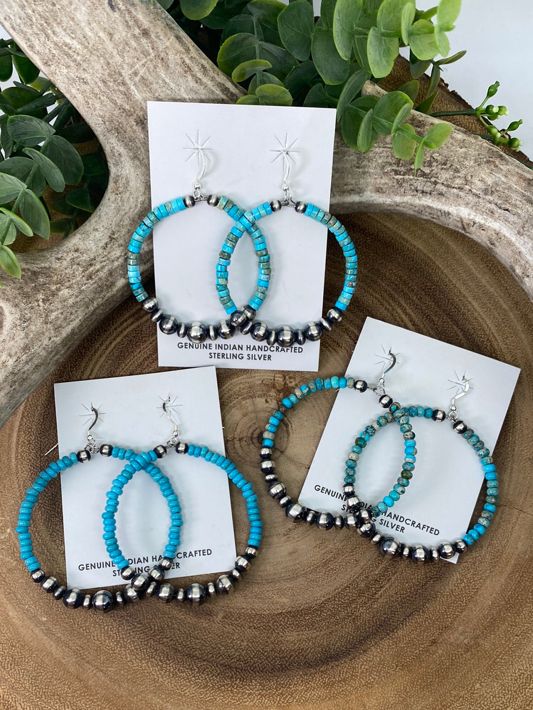 Joyfully Yours Turquoise, Varied Navajo Pearl & Saucer Hoop Earrings