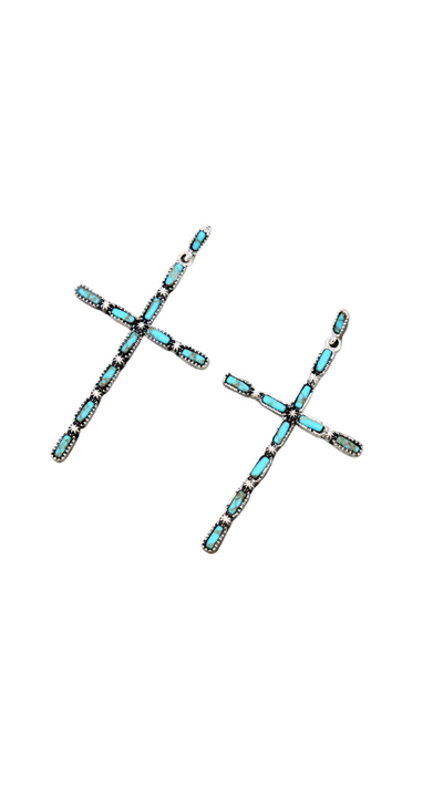 Fashion Turquoise Cross Post Earrings - 3"