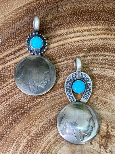 Kingman Turquoise Indian Nickel Pendant