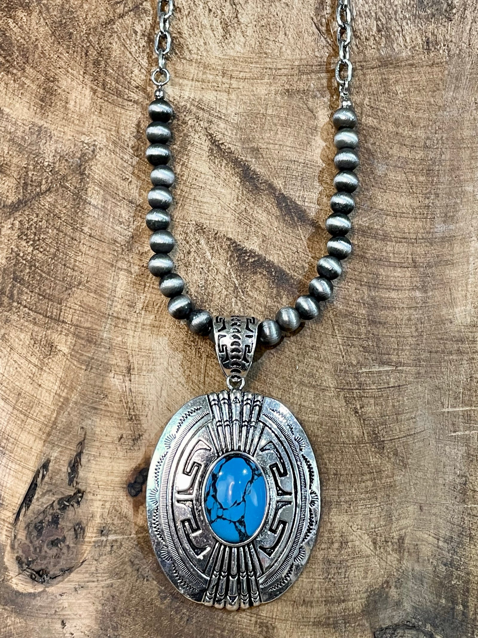 Miles Fashion Aztec Style Concho Bar Linked Necklace - Turquoise