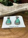 Castor Hammered Sterling Post Earrings With Stone Drop - Turquoise